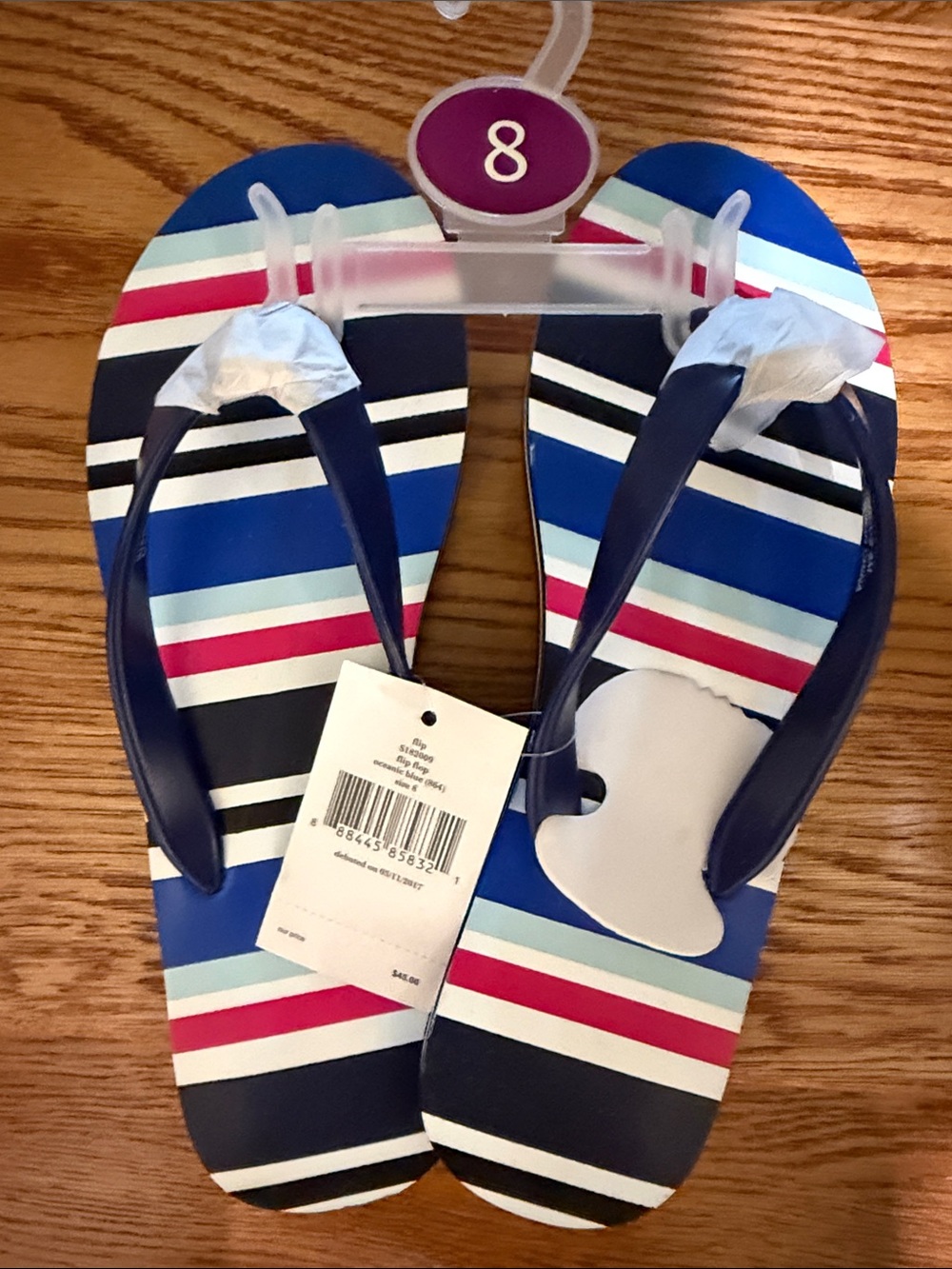 kate spade Navy, Blue, White & Pink Striped Flip Flop Sandals